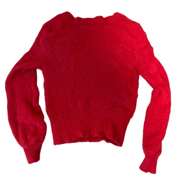 Y2K Soft Red Cropped V-Neck Mohair Pullover Sweater Size Medium - Picture 3 of 6